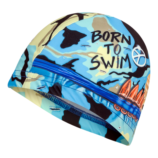 Gorro de Tela Born to Swim Azul