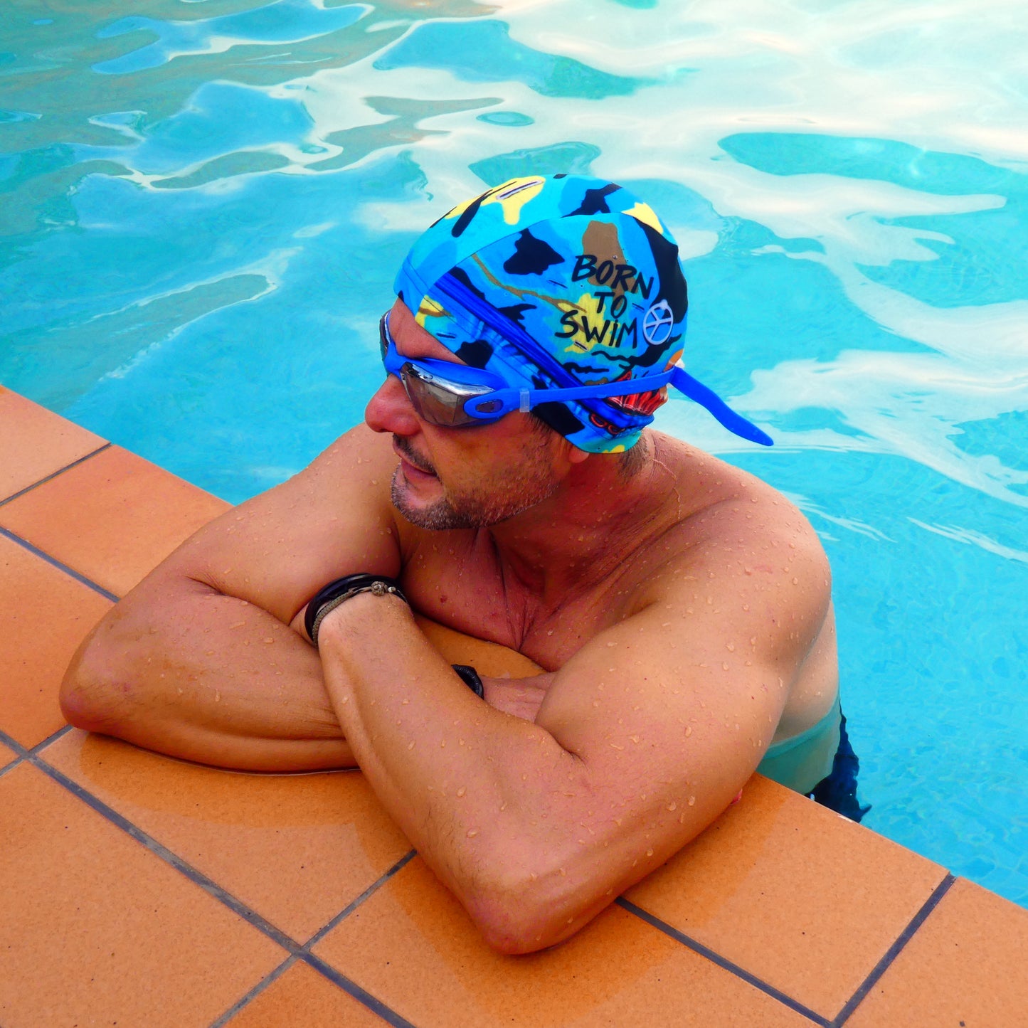 Gorro de Tela Born to Swim Azul
