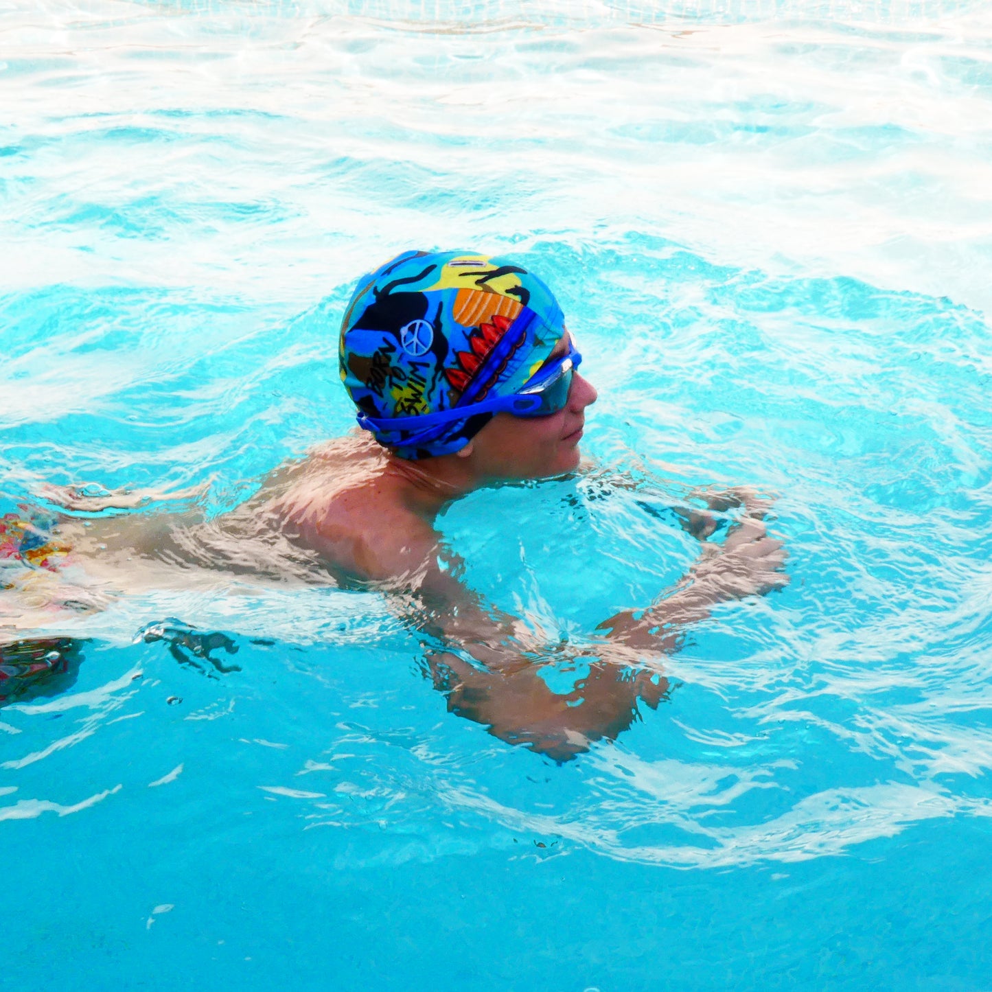 Gorro de Tela Born to Swim Azul
